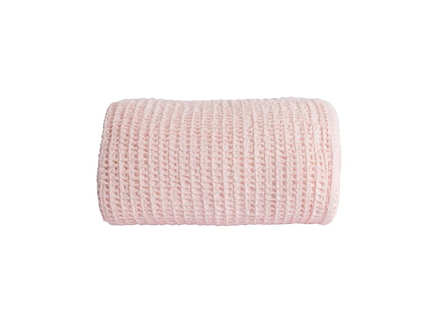 Couverture plaid 100% coton rose pâle avec pompons 130x170cm ARNISKA - SACASA