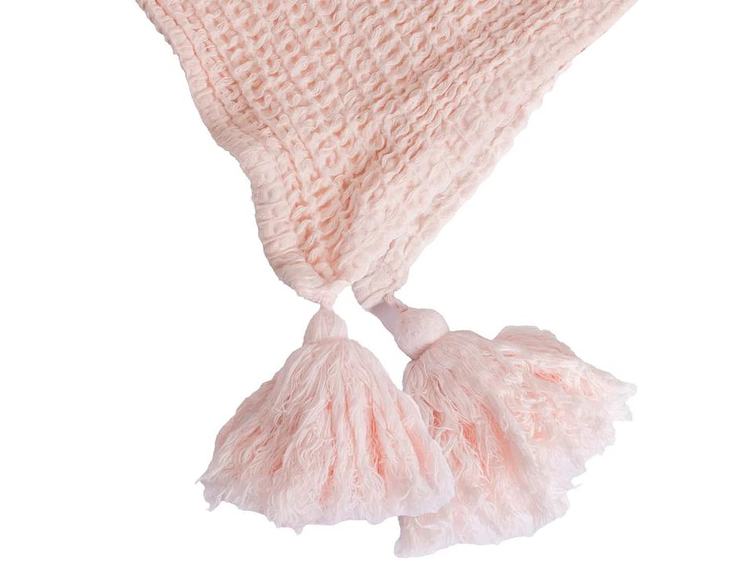 Couverture plaid 100% coton rose pâle avec pompons 130x170cm ARNISKA - SACASA