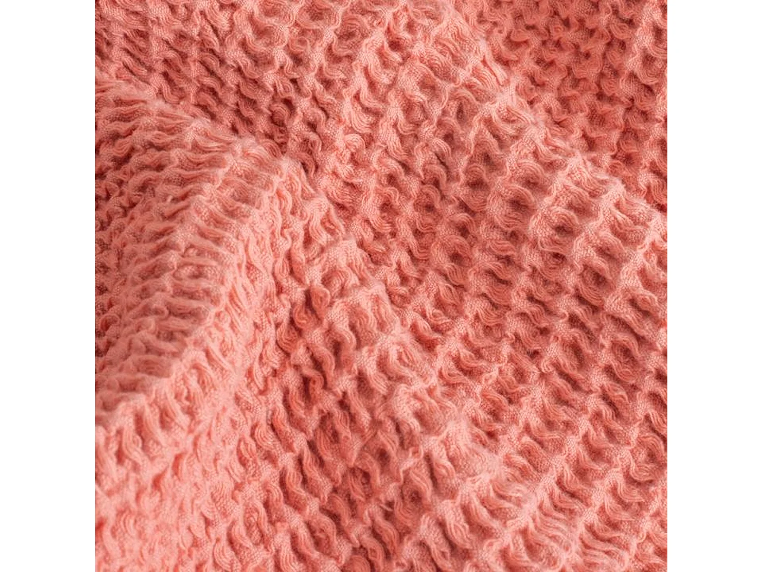 Couverture plaid 100% coton rose saumon avec pompons 130x170cm ARNISKA - SACASA