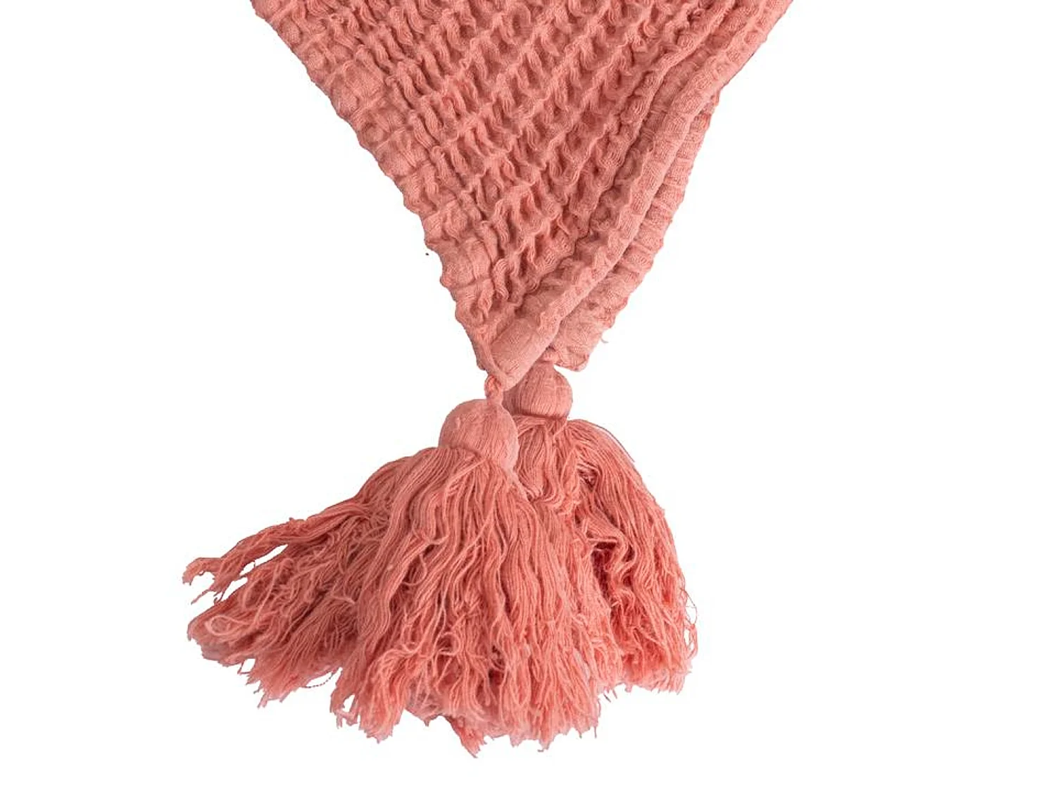Couverture plaid 100% coton rose saumon avec pompons 130x170cm ARNISKA - SACASA