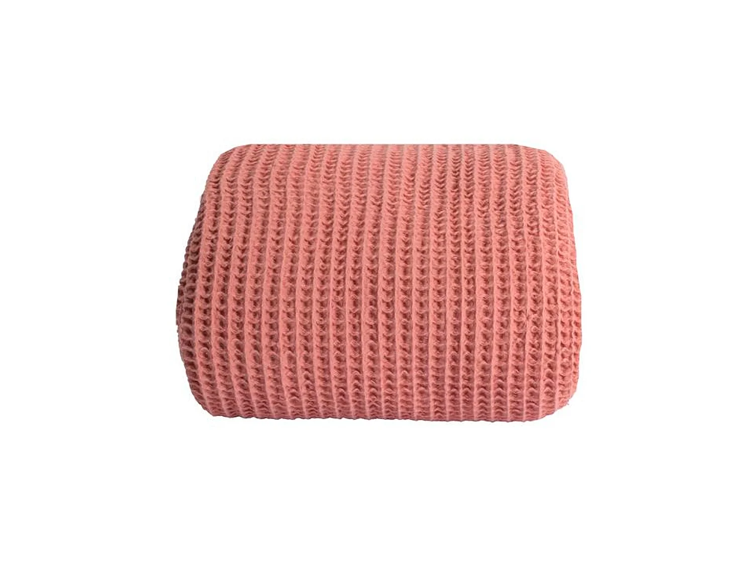 Couverture plaid 100% coton rose saumon avec pompons 130x170cm ARNISKA - SACASA