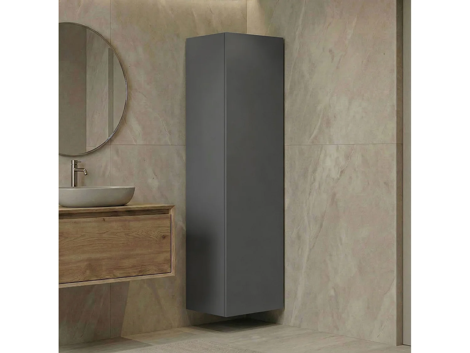 Mattgrå "Ferla 30" Badrumsskåp - Modern design, Soft-Close-dörr, Fuktresistent