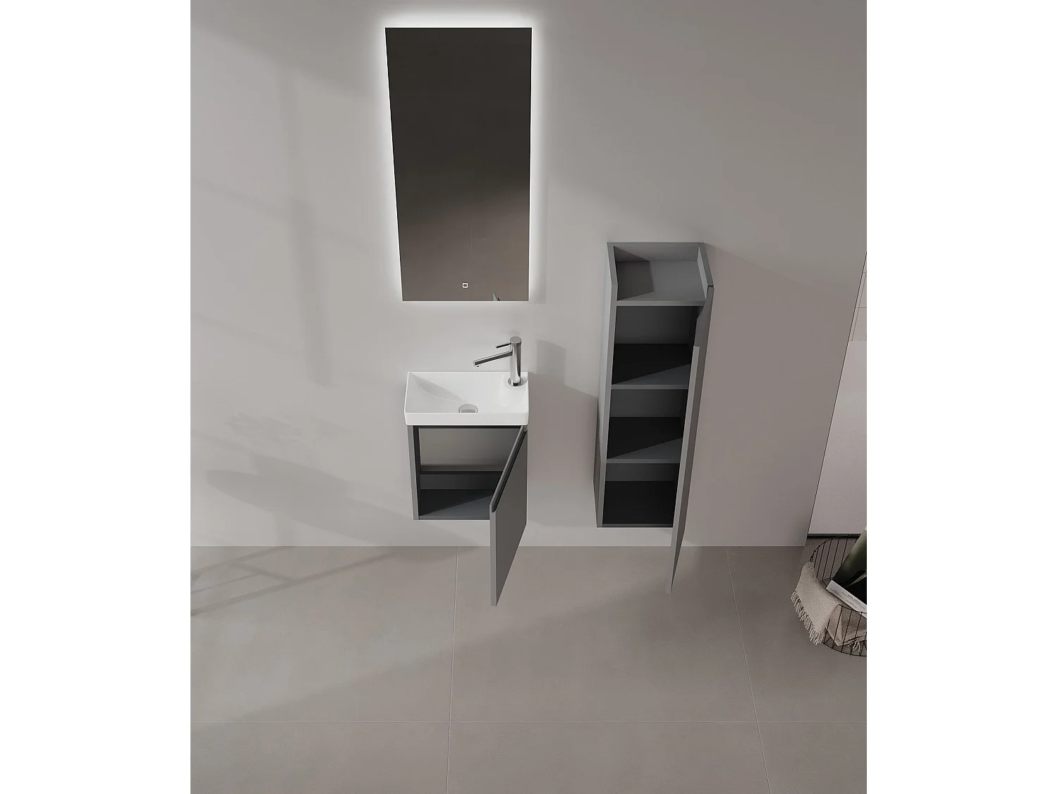 Mattgrå "Ferla 30" Badrumsskåp - Modern design, Soft-Close-dörr, Fuktresistent