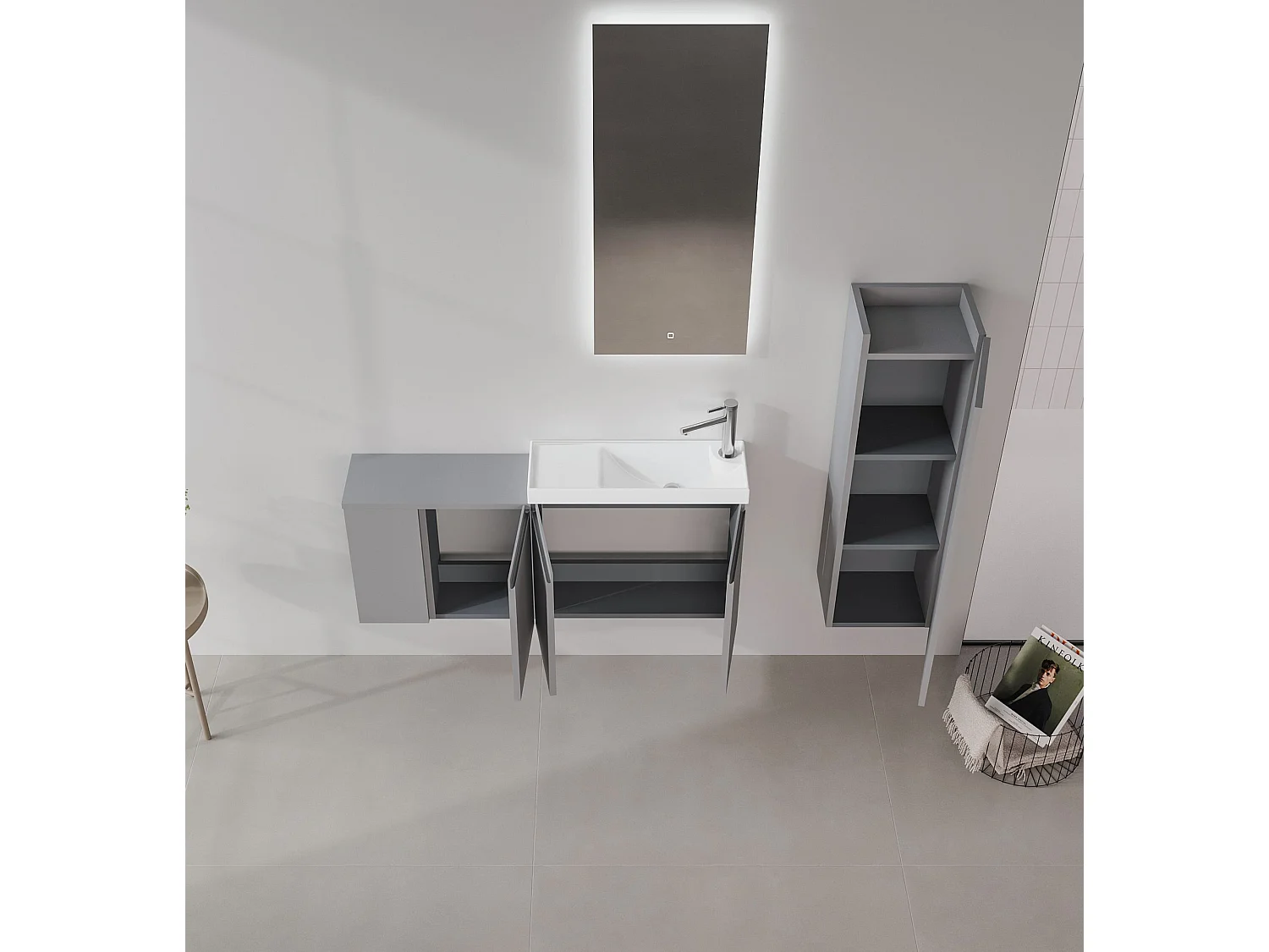 Ensemble Meuble Vasque avec Miroir (2 Pièces) "Ferla 110" - 40 x 22 x 45 cm - Matte Grey