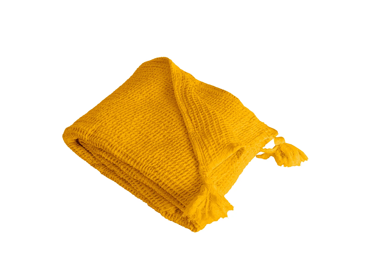 Couverture plaid jaune en coton 100% avec franges 130x170 cm ARNISKA - SACASA