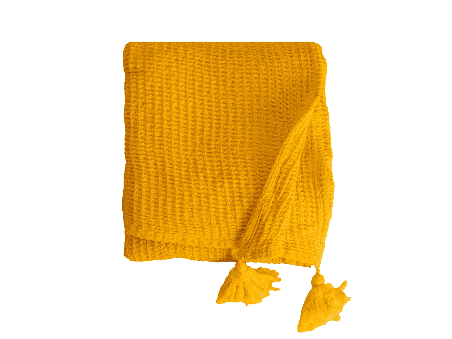 Couverture plaid jaune en coton 100% avec franges 130x170 cm ARNISKA - SACASA