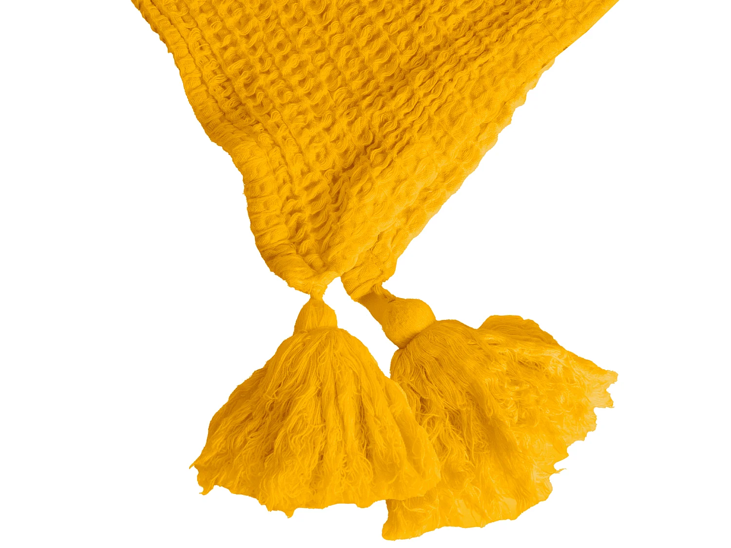 Couverture plaid jaune en coton 100% avec franges 130x170 cm ARNISKA - SACASA