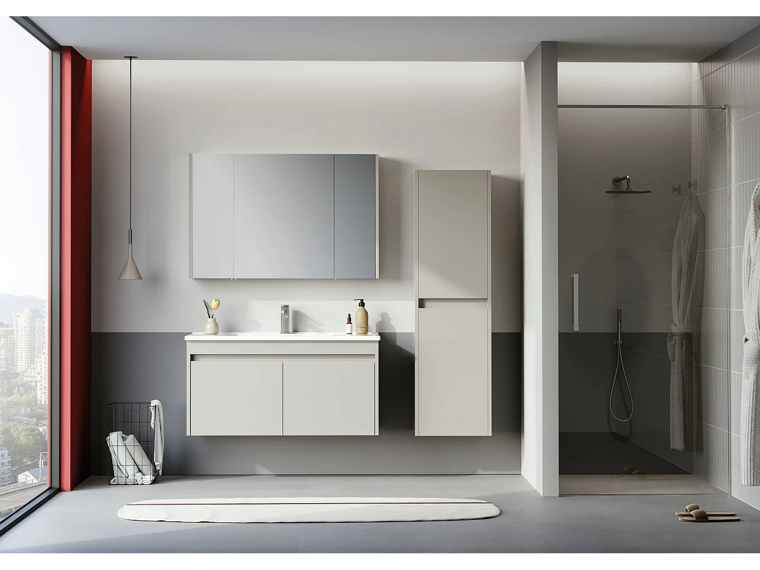 Ensemble Meuble Vasque avec Miroir (2 Pièces) "Arno 100" - 100 x 45 x 52 cm - Cashmere