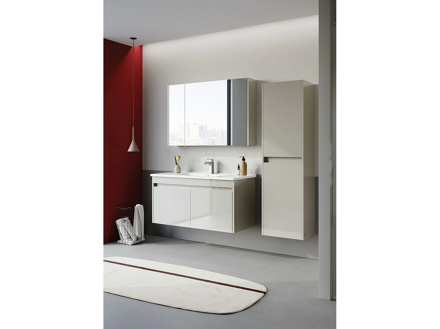 Ensemble Meuble Vasque avec Miroir (2 Pièces) "Arno 100" - 100 x 45 x 52 cm - Cashmere