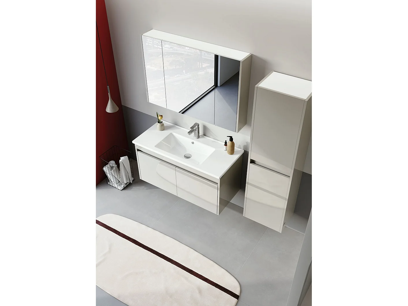 Ensemble Meuble Vasque avec Miroir (2 Pièces) "Arno 100" - 100 x 45 x 52 cm - Cashmere