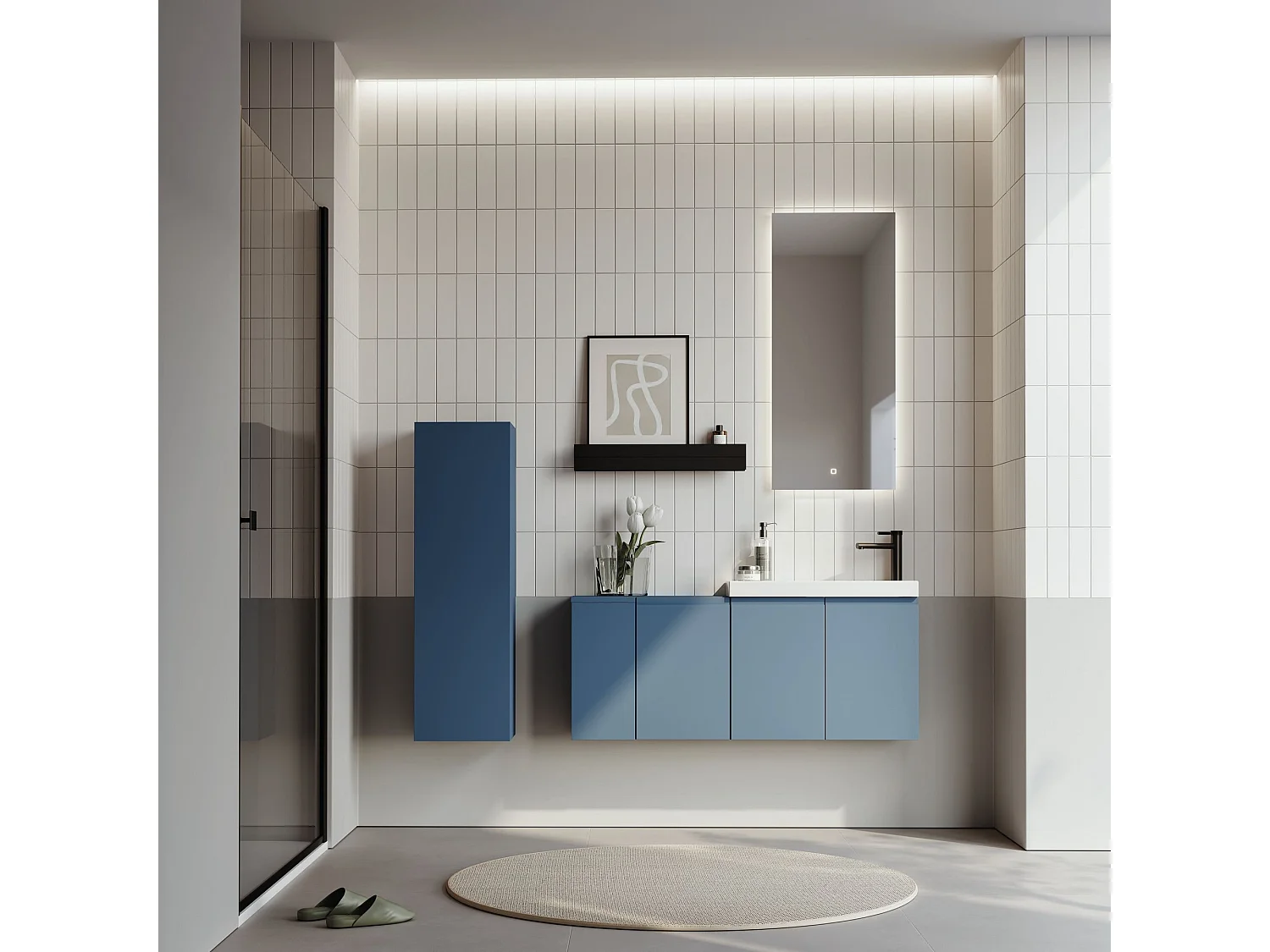 Ensemble Meuble Vasque avec Miroir (2 Pièces) "Ferla 110" - 40 x 22 x 45 cm - Matte Blue