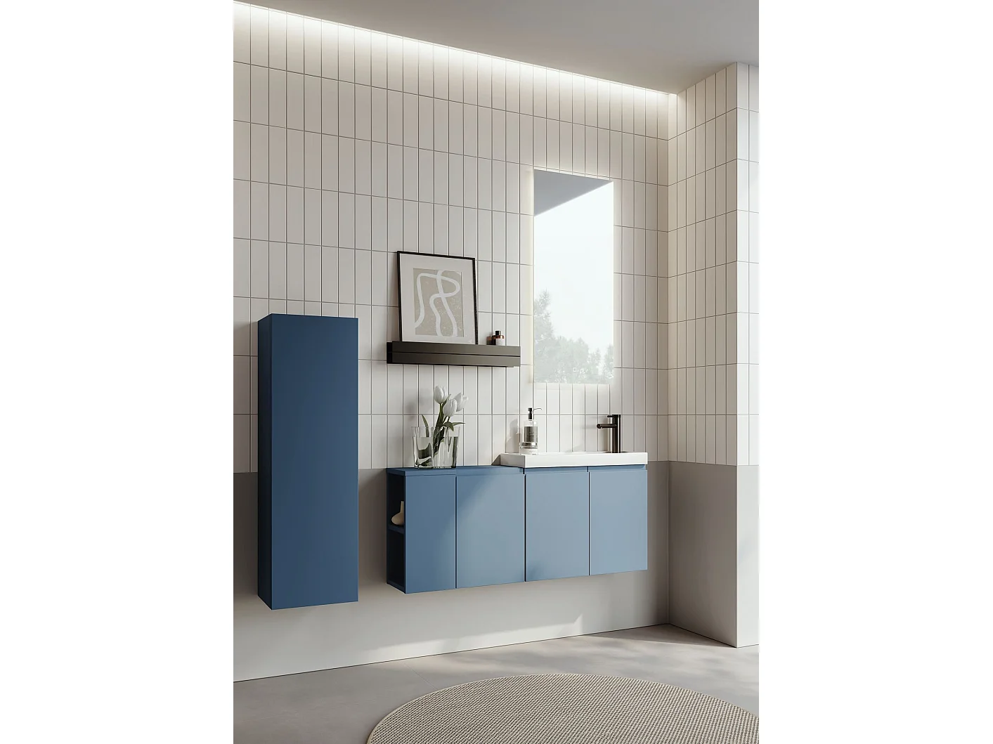 Ensemble Meuble Vasque avec Miroir (2 Pièces) "Ferla 110" - 40 x 22 x 45 cm - Matte Blue