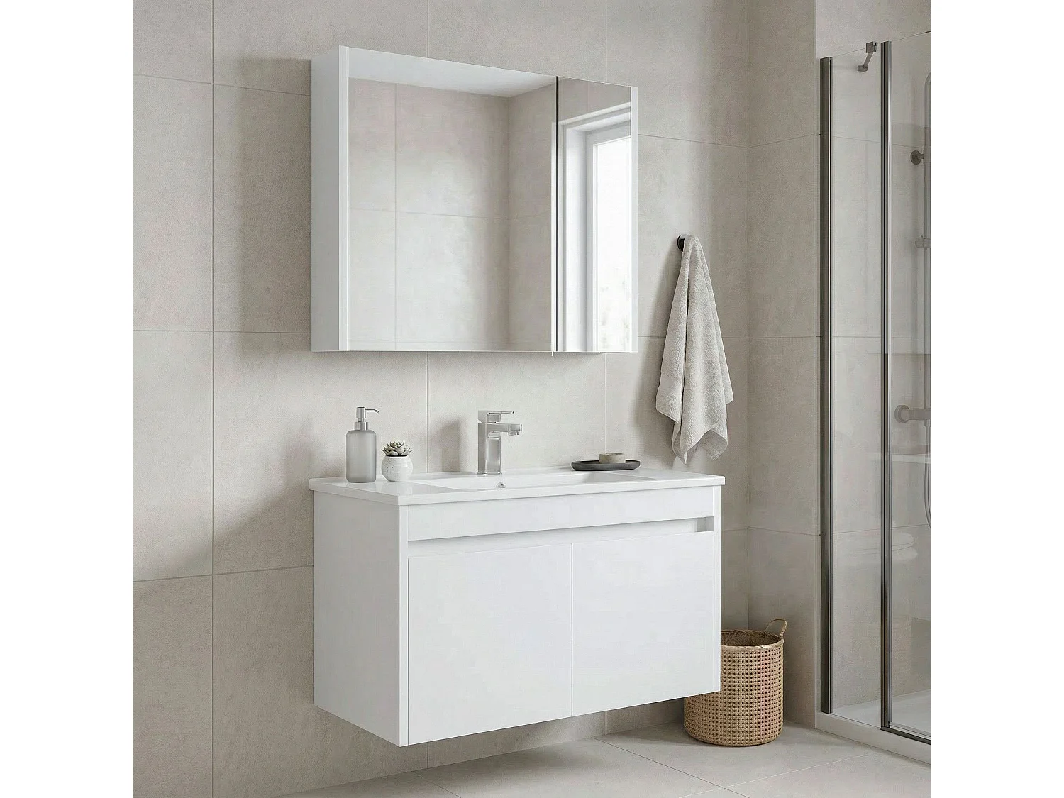 Ensemble Meuble Vasque avec Miroir (2 Pièces) "Arno 85" - 85 x 45 x 52 cm - White