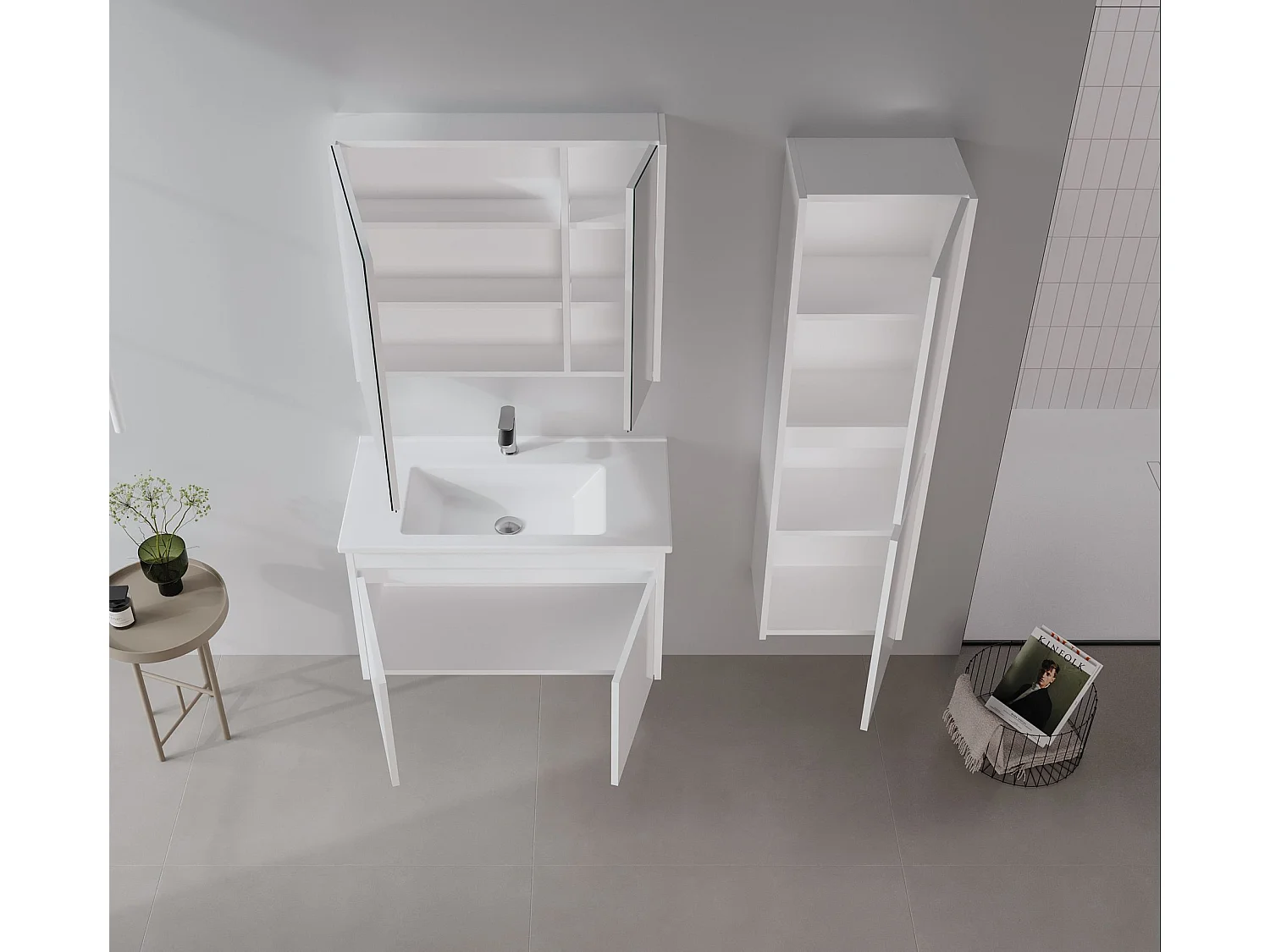 Ensemble Meuble Vasque avec Miroir (2 Pièces) "Arno 85" - 85 x 45 x 52 cm - White