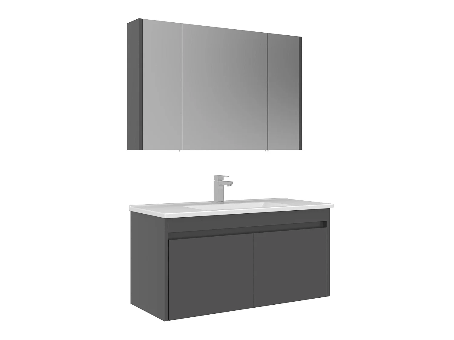 Ensemble Meuble Vasque avec Miroir (2 Pièces) "Arno 100" - 100 x 45 x 52 cm - Grey