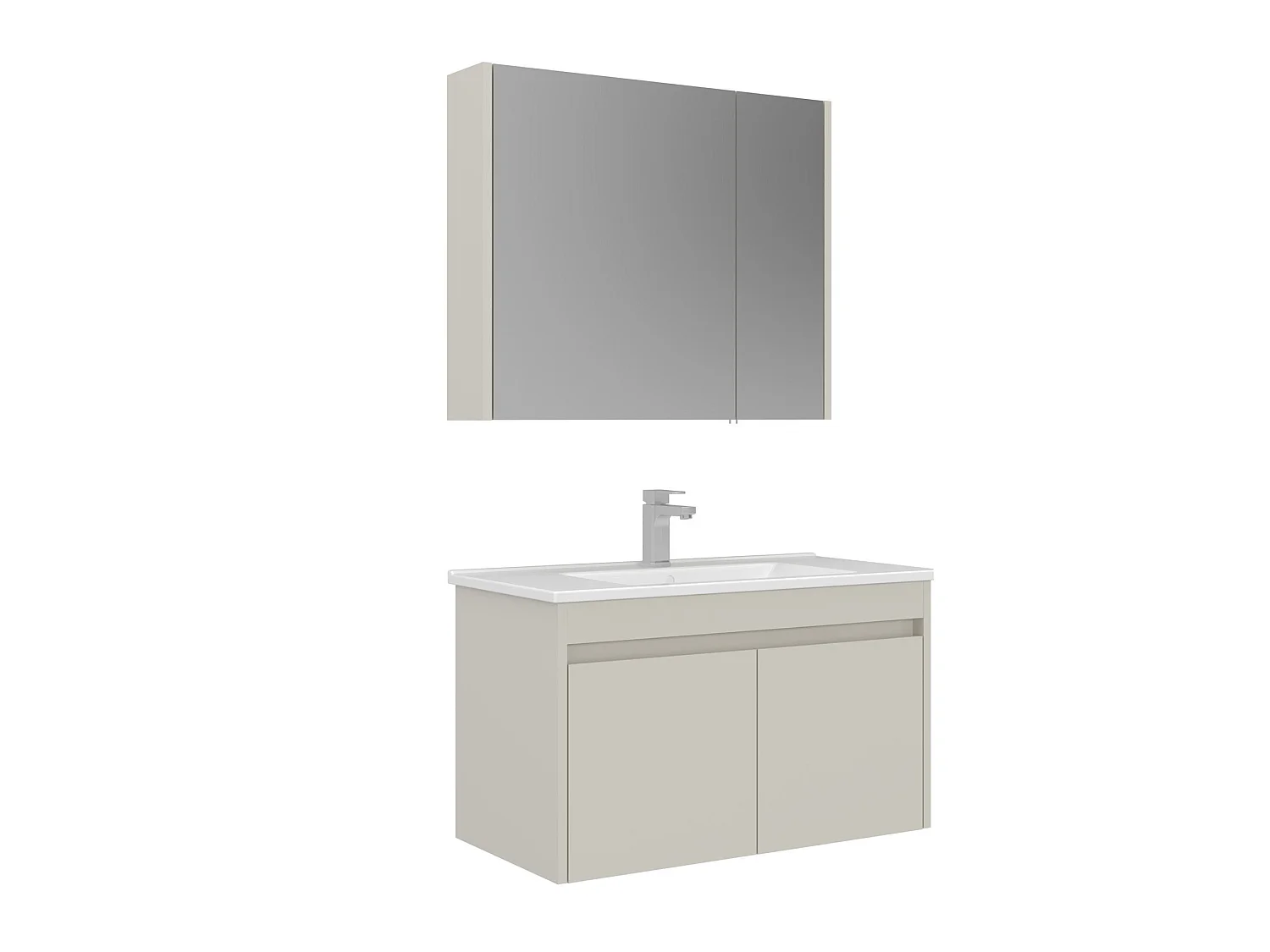 Ensemble Meuble Vasque avec Miroir (2 Pièces) "Arno 85" - 85 x 45 x 52 cm - Cashmere