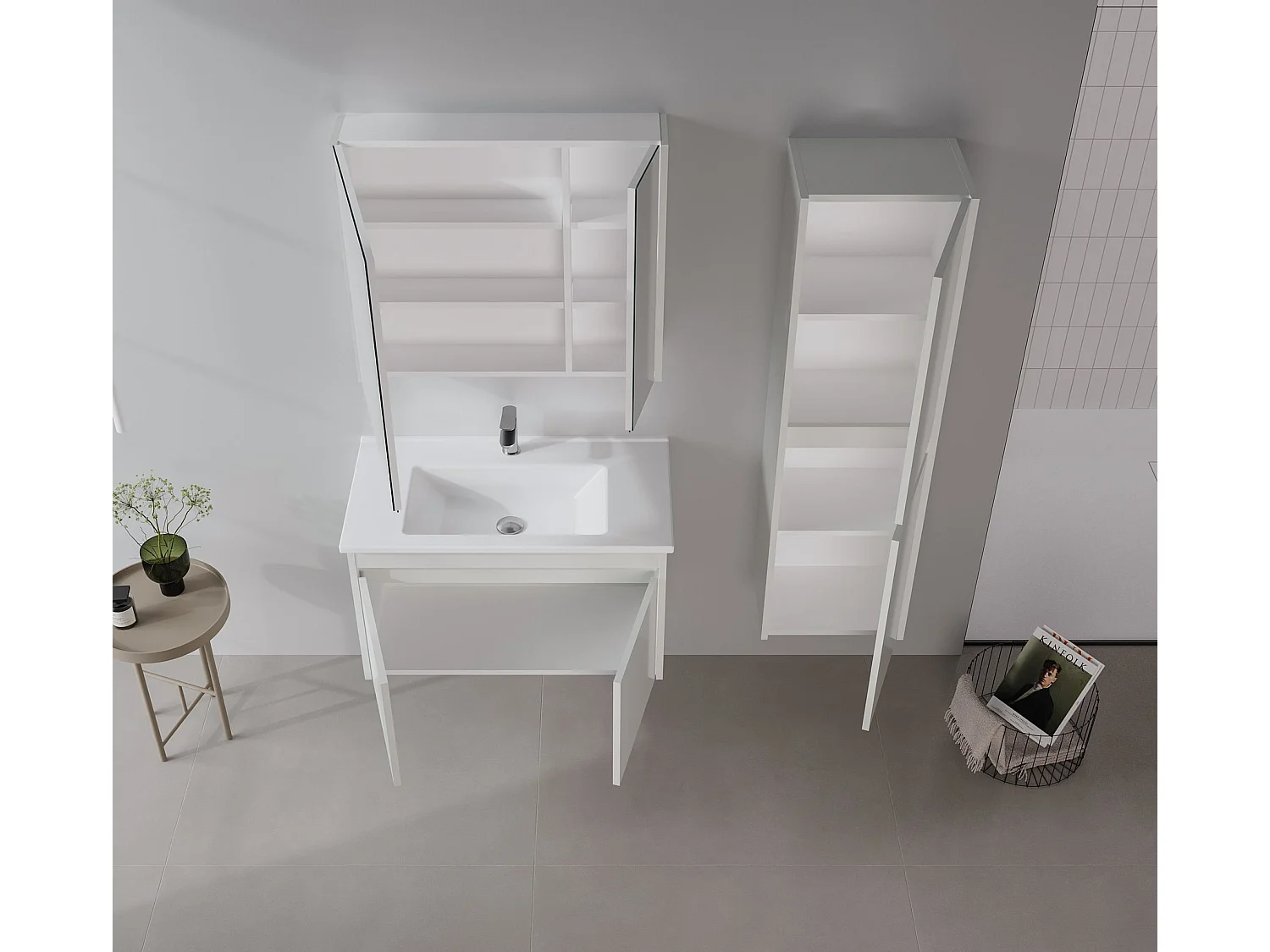 Ensemble Meuble Vasque avec Miroir (2 Pièces) "Arno 85" - 85 x 45 x 52 cm - Cashmere