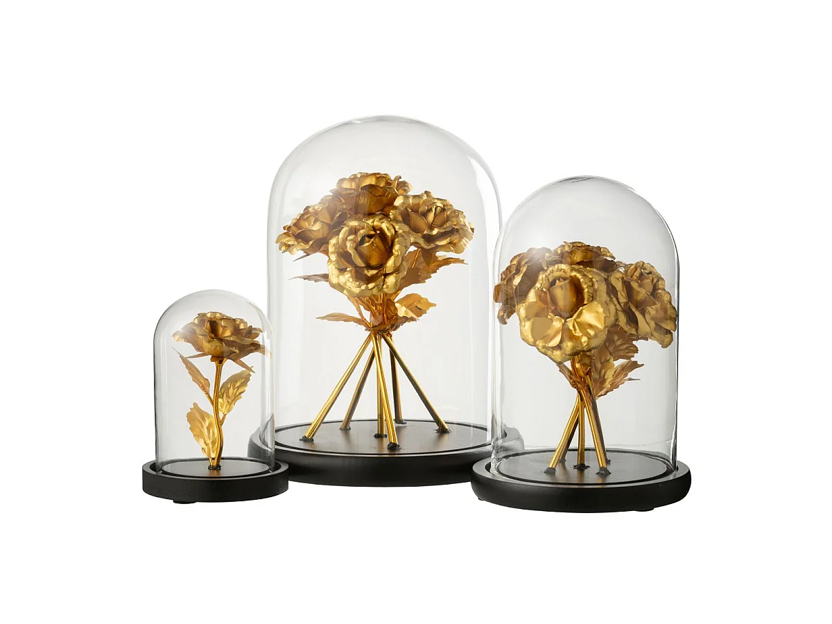 Cloche Déco en Verre "Bouquet de Roses" 26cm Doré