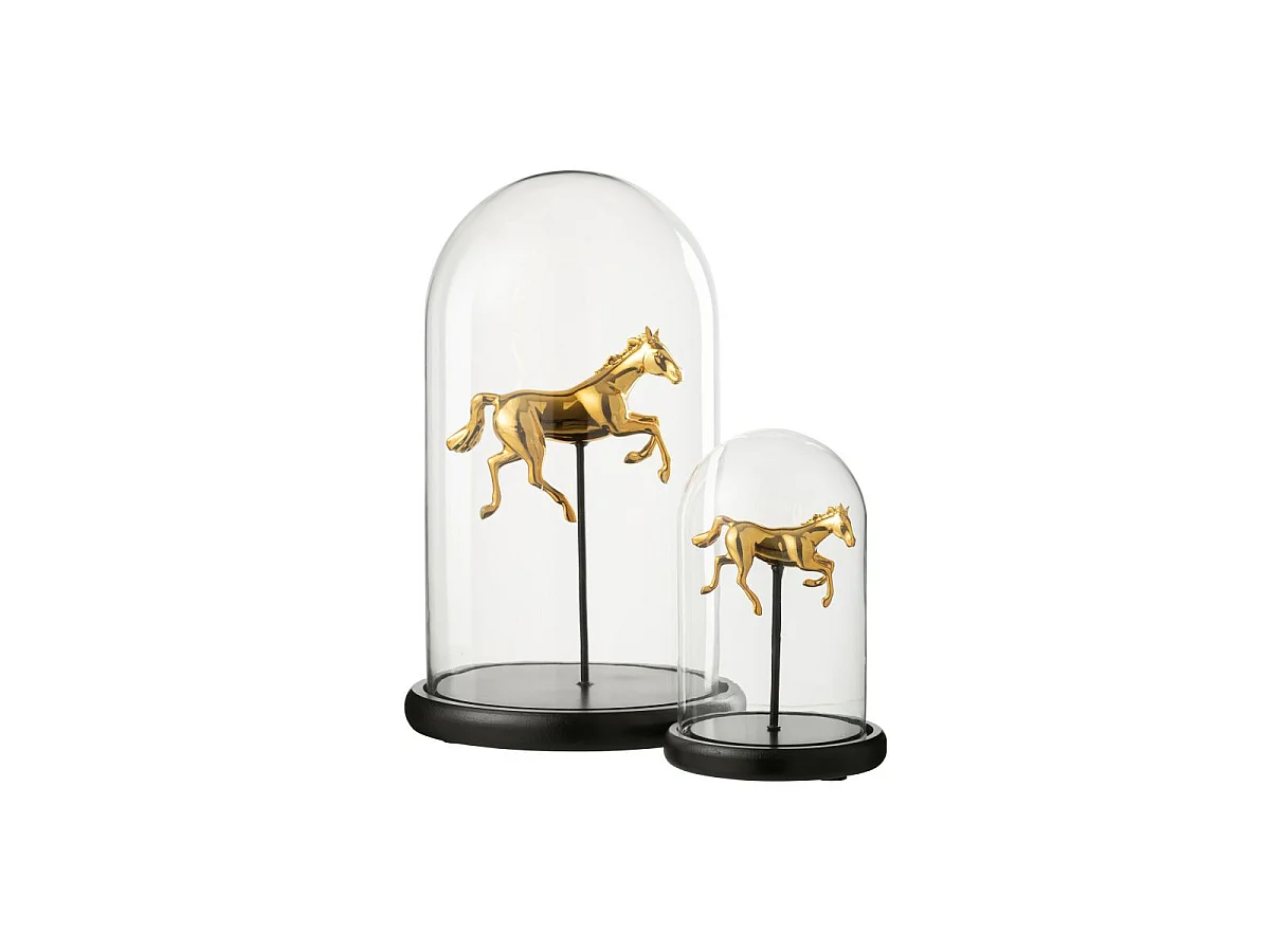 Cloche Déco en Verre "Cheval" 22cm Doré