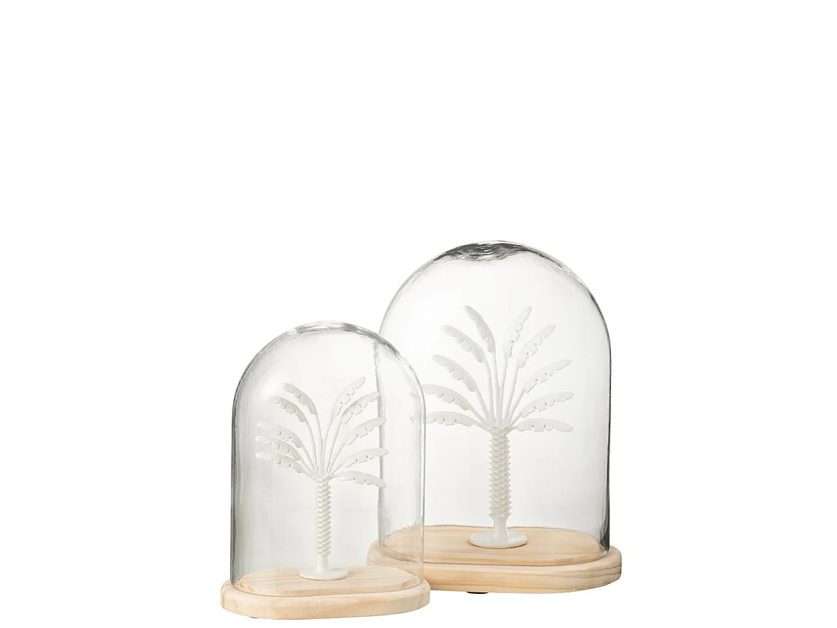 Cloche Déco en Verre "Palmier" 22cm Blanc