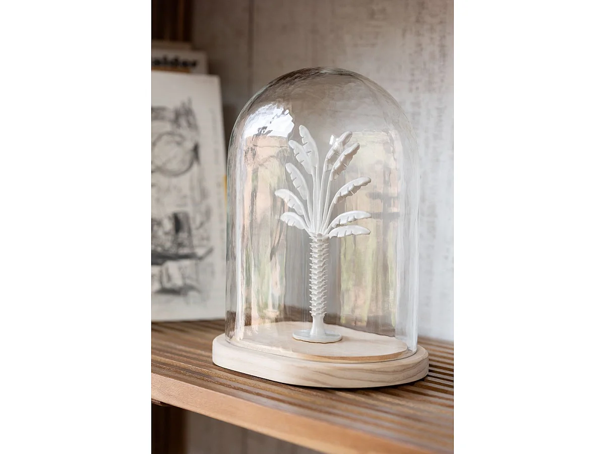Cloche Déco en Verre "Palmier" 28cm Blanc