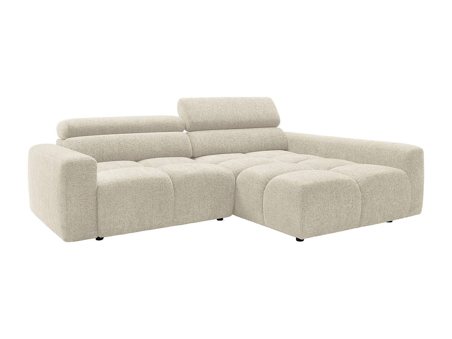 Canapé d'angle droit avec assise coulissante électrique en tissu chiné beige RONILIA