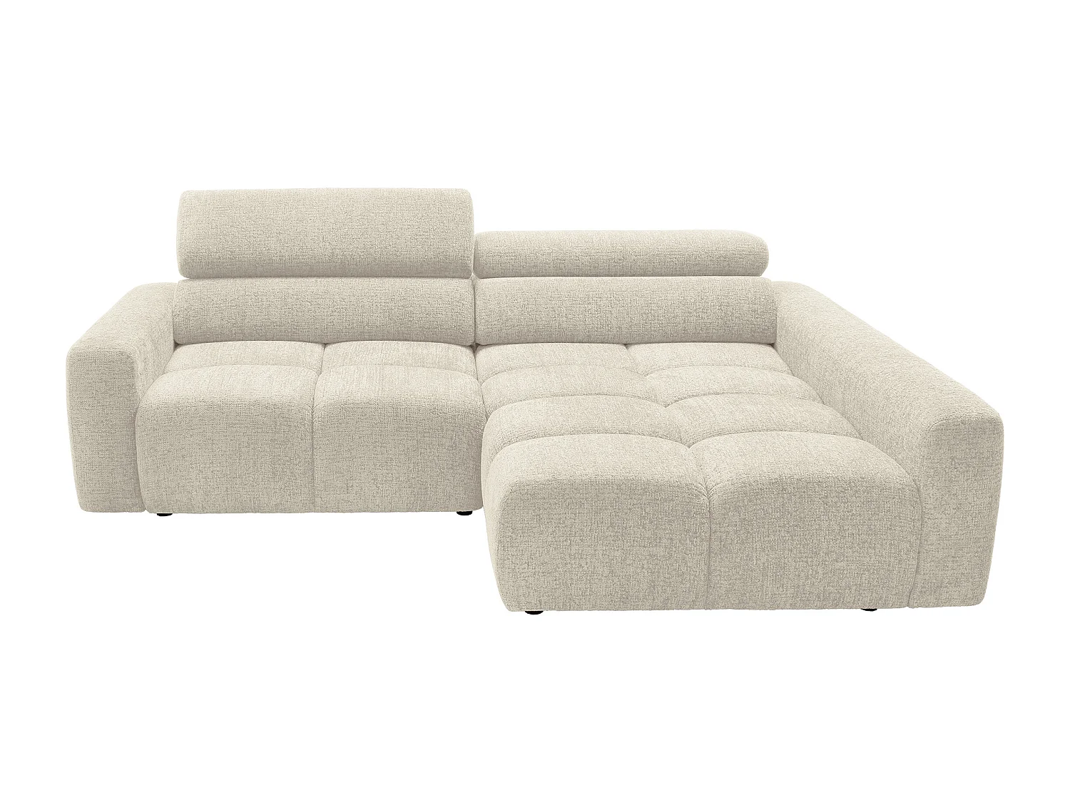 Canapé d'angle droit avec assise coulissante électrique en tissu chiné beige RONILIA