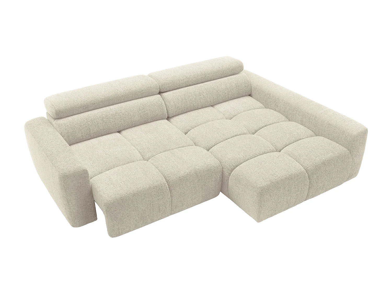 Canapé d'angle droit avec assise coulissante électrique en tissu chiné beige RONILIA