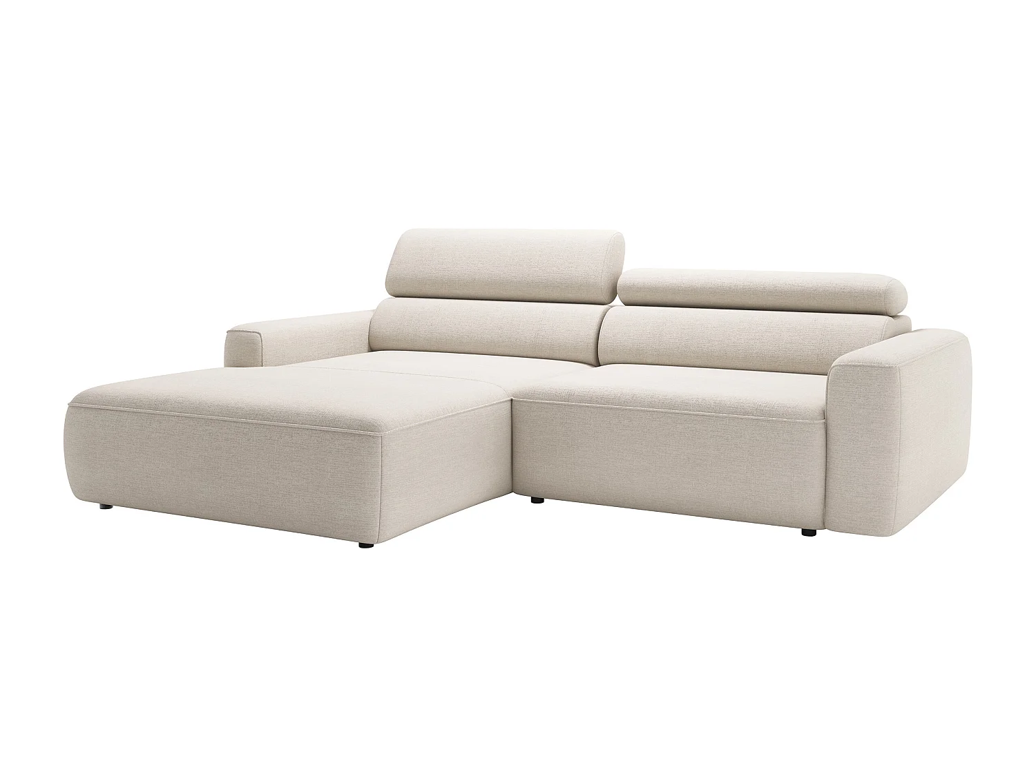 Canapé d'angle gauche avec assise coulissante électrique en tissu chenille beige TONALIO