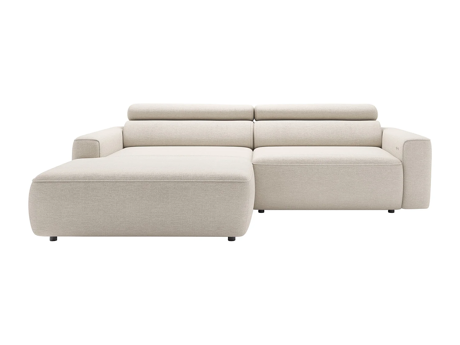 Canapé d'angle gauche avec assise coulissante électrique en tissu chenille beige TONALIO