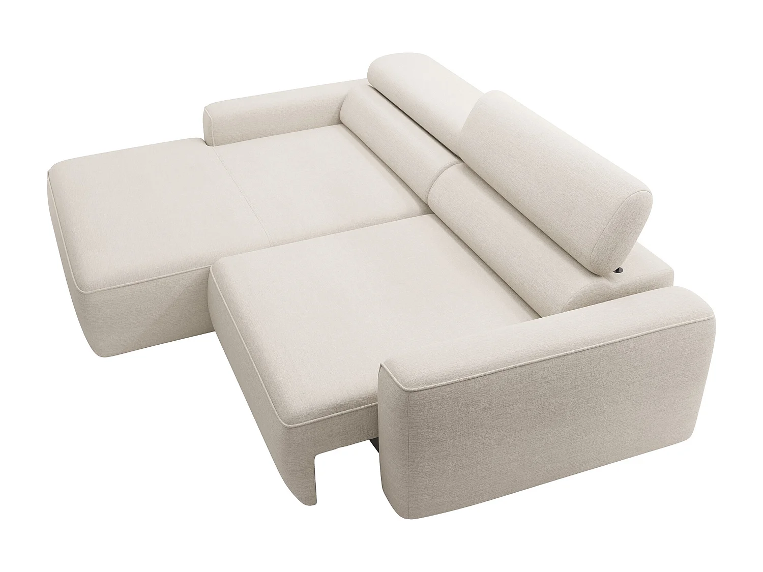 Canapé d'angle gauche avec assise coulissante électrique en tissu chenille beige TONALIO