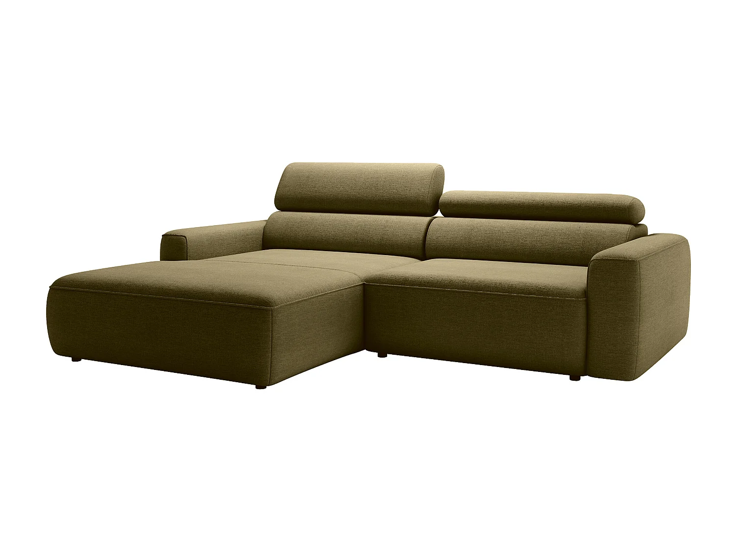 Canapé d'angle gauche avec assise coulissante électrique en tissu chenille vert kaki TONALIO