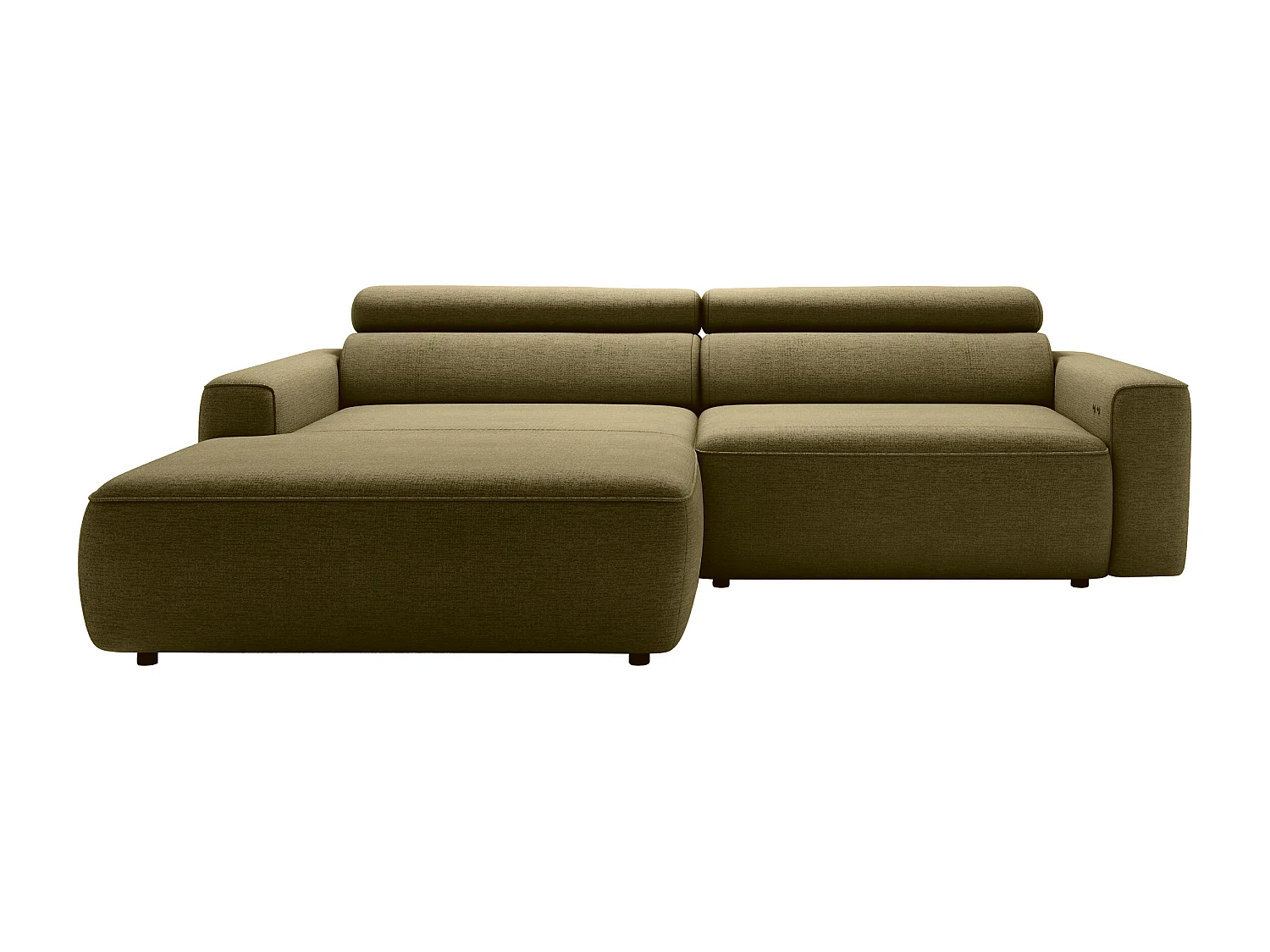 Canapé d'angle gauche avec assise coulissante électrique en tissu chenille vert kaki TONALIO