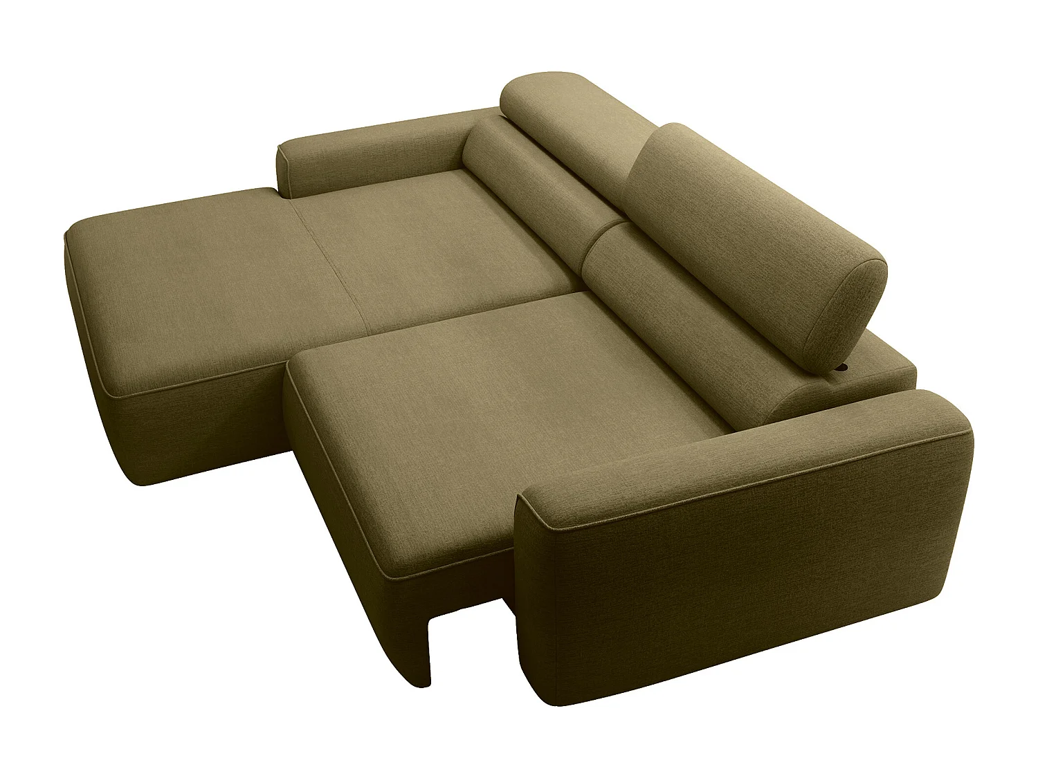 Canapé d'angle gauche avec assise coulissante électrique en tissu chenille vert kaki TONALIO