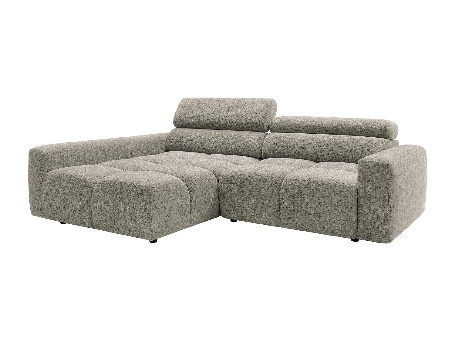 Canapé d'angle gauche avec assise coulissante électrique en tissu chiné taupe RONILIA