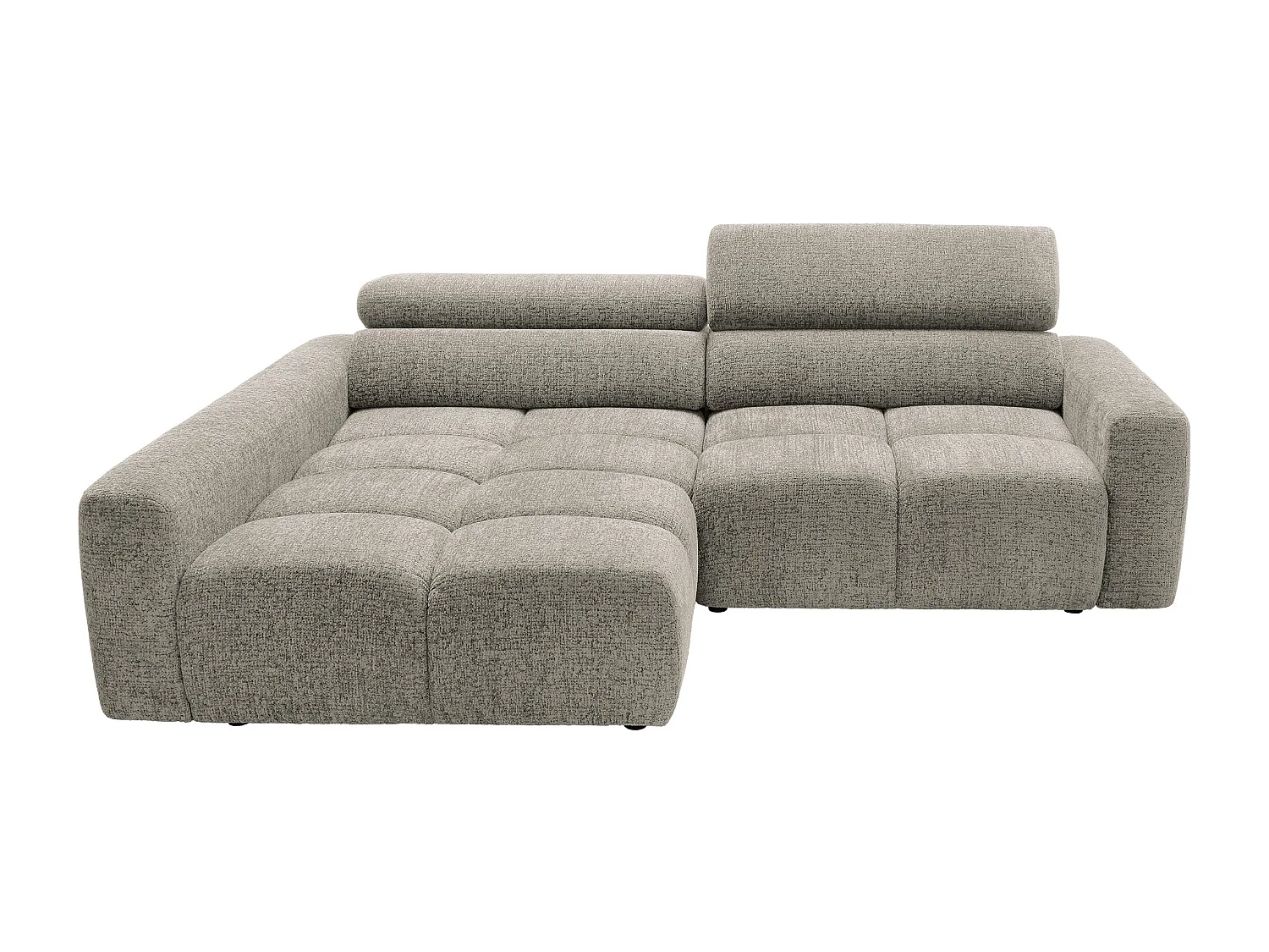 Canapé d'angle gauche avec assise coulissante électrique en tissu chiné taupe RONILIA