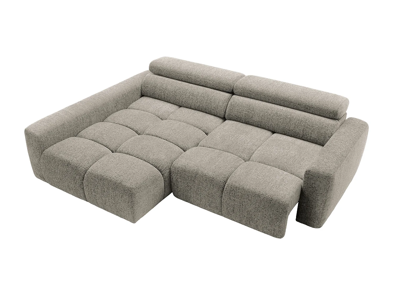 Canapé d'angle gauche avec assise coulissante électrique en tissu chiné taupe RONILIA