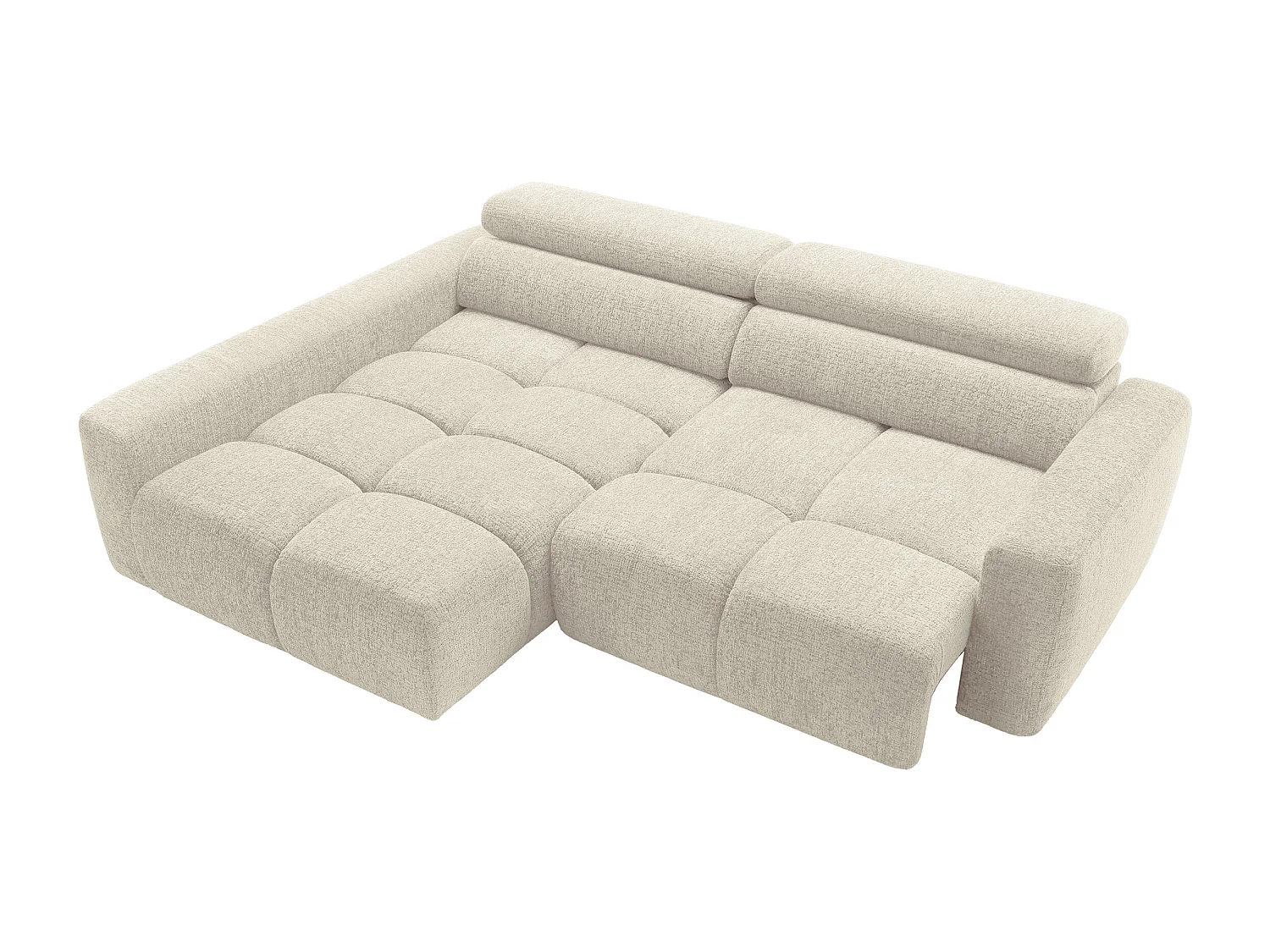 Canapé d'angle gauche avec assise coulissante électrique en tissu chiné beige RONILIA