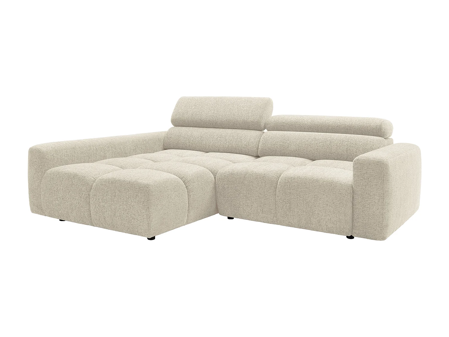 Canapé d'angle gauche avec assise coulissante électrique en tissu chiné beige RONILIA