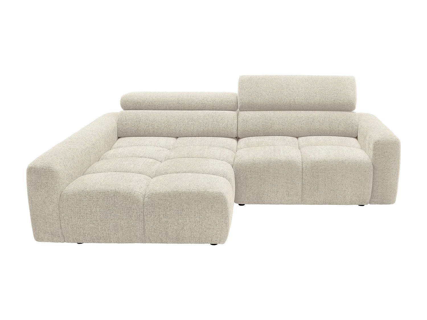 Canapé d'angle gauche avec assise coulissante électrique en tissu chiné beige RONILIA