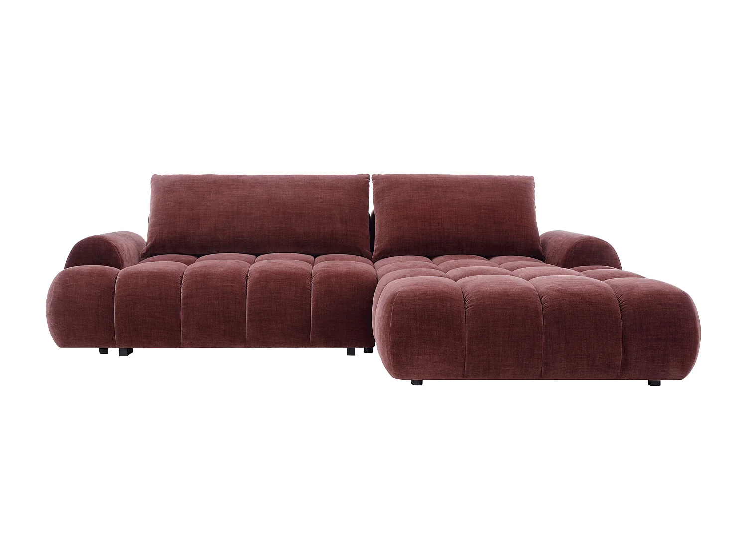 Canapé d'angle droit convertible en velours bordeaux FARNETA
