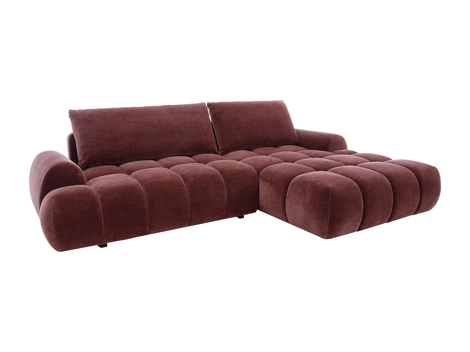 Canapé d'angle droit convertible en velours bordeaux FARNETA