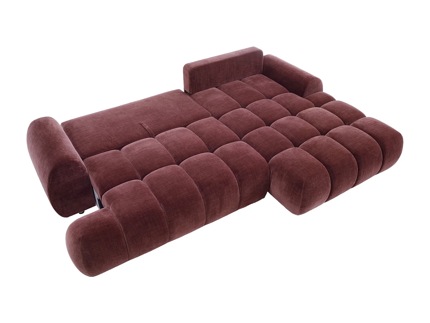 Canapé d'angle droit convertible en velours bordeaux FARNETA