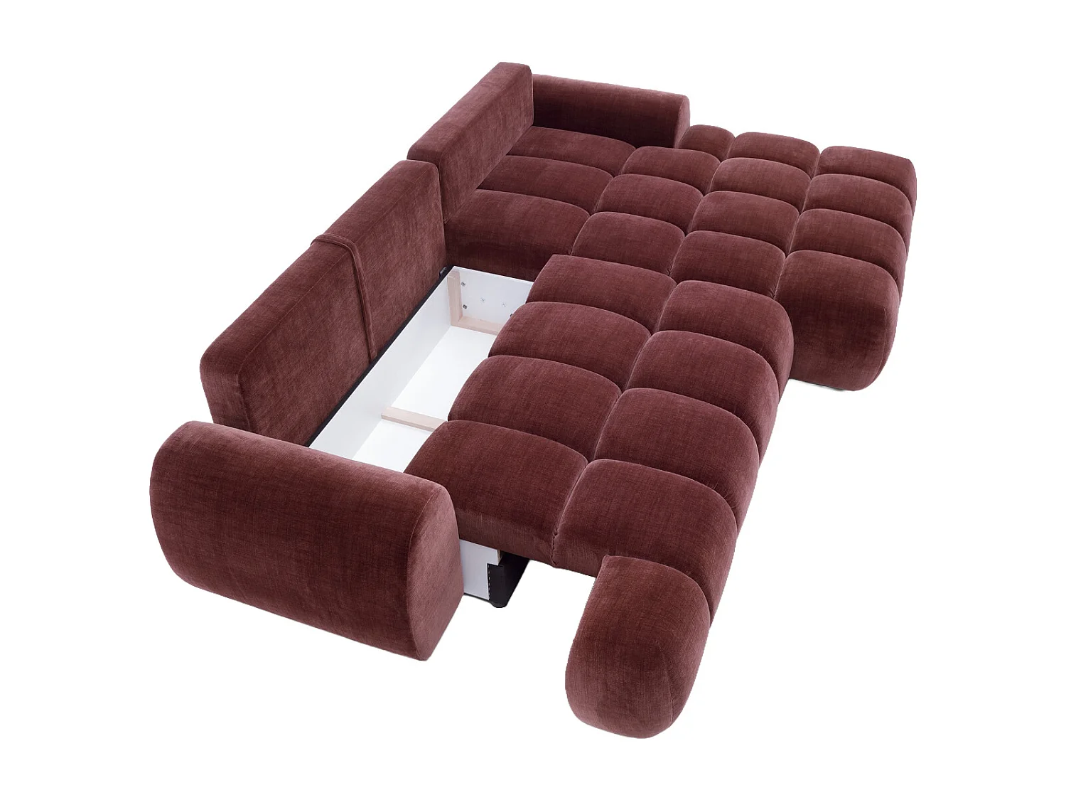Canapé d'angle droit convertible en velours bordeaux FARNETA