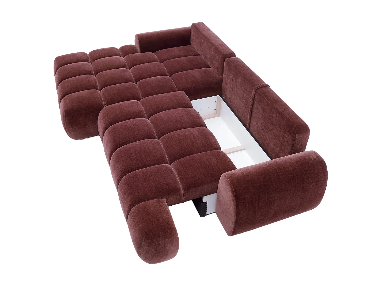Canapé d'angle gauche convertible en velours bordeaux FARNETA