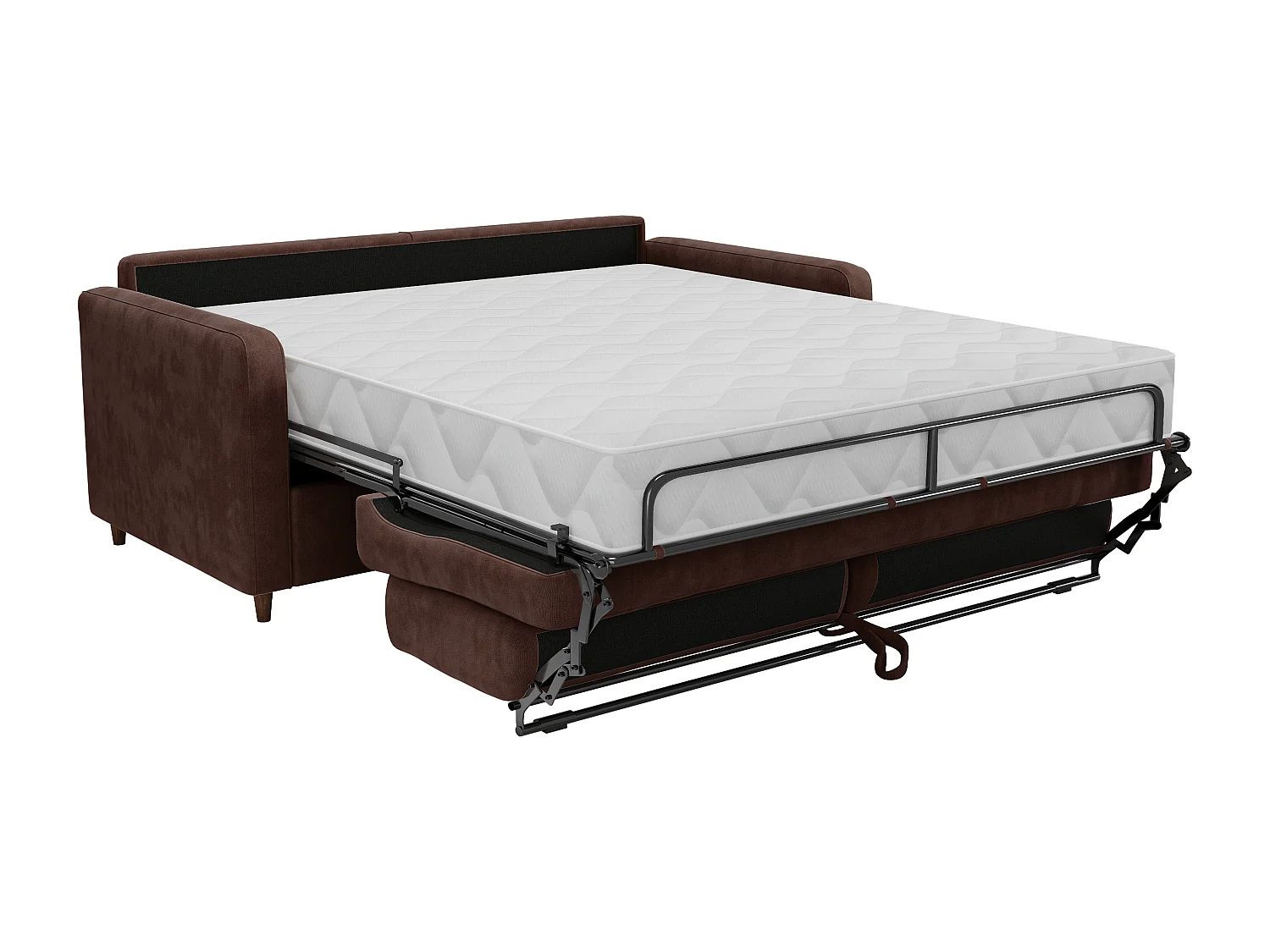 Canapé 3 places convertible express en tissu marron - couchage 140 cm - matelas 18 cm - MASITIA