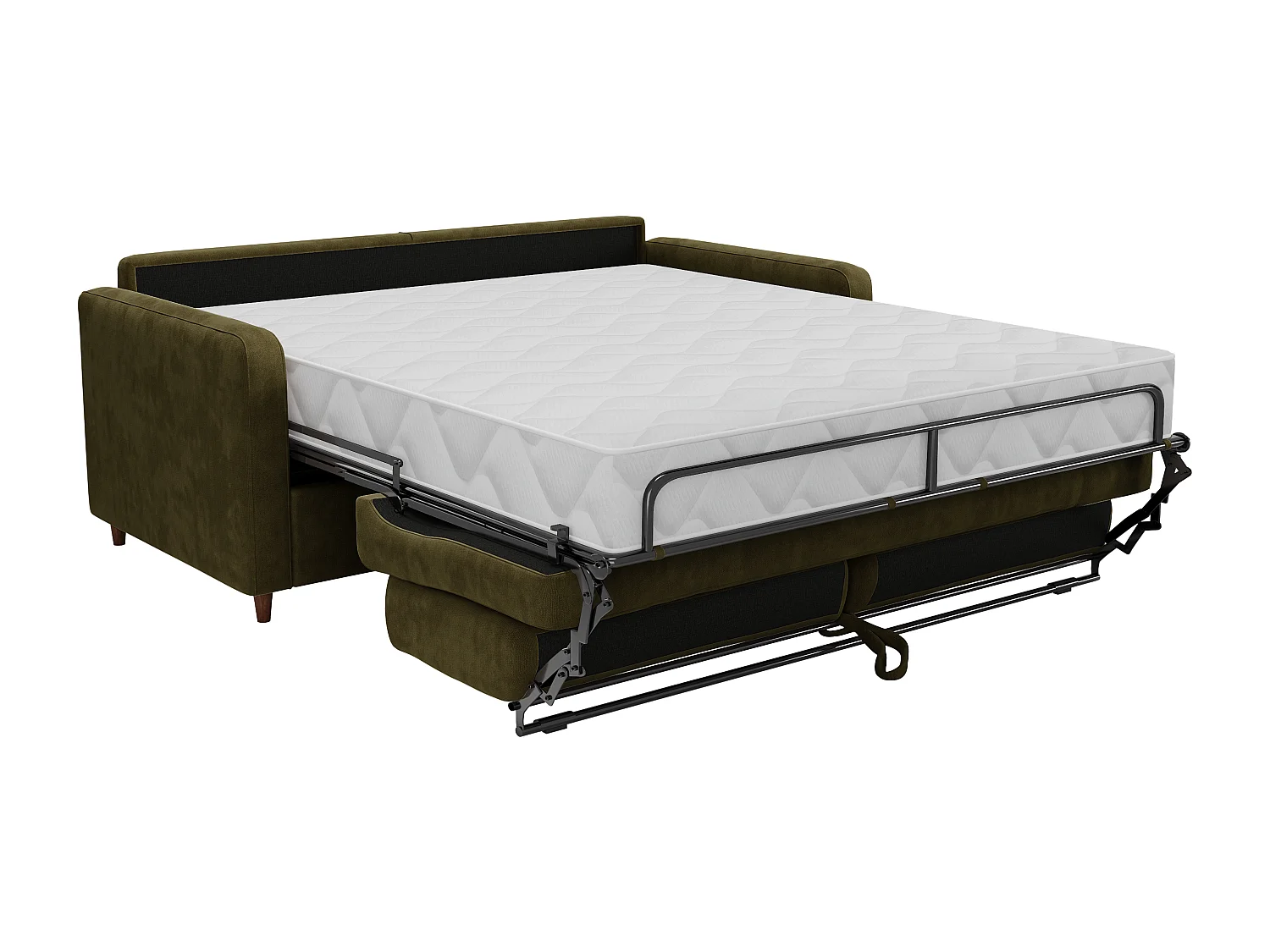 Canapé 3 places convertible express en tissu vert kaki - couchage 140 cm - matelas 18 cm - MASITIA