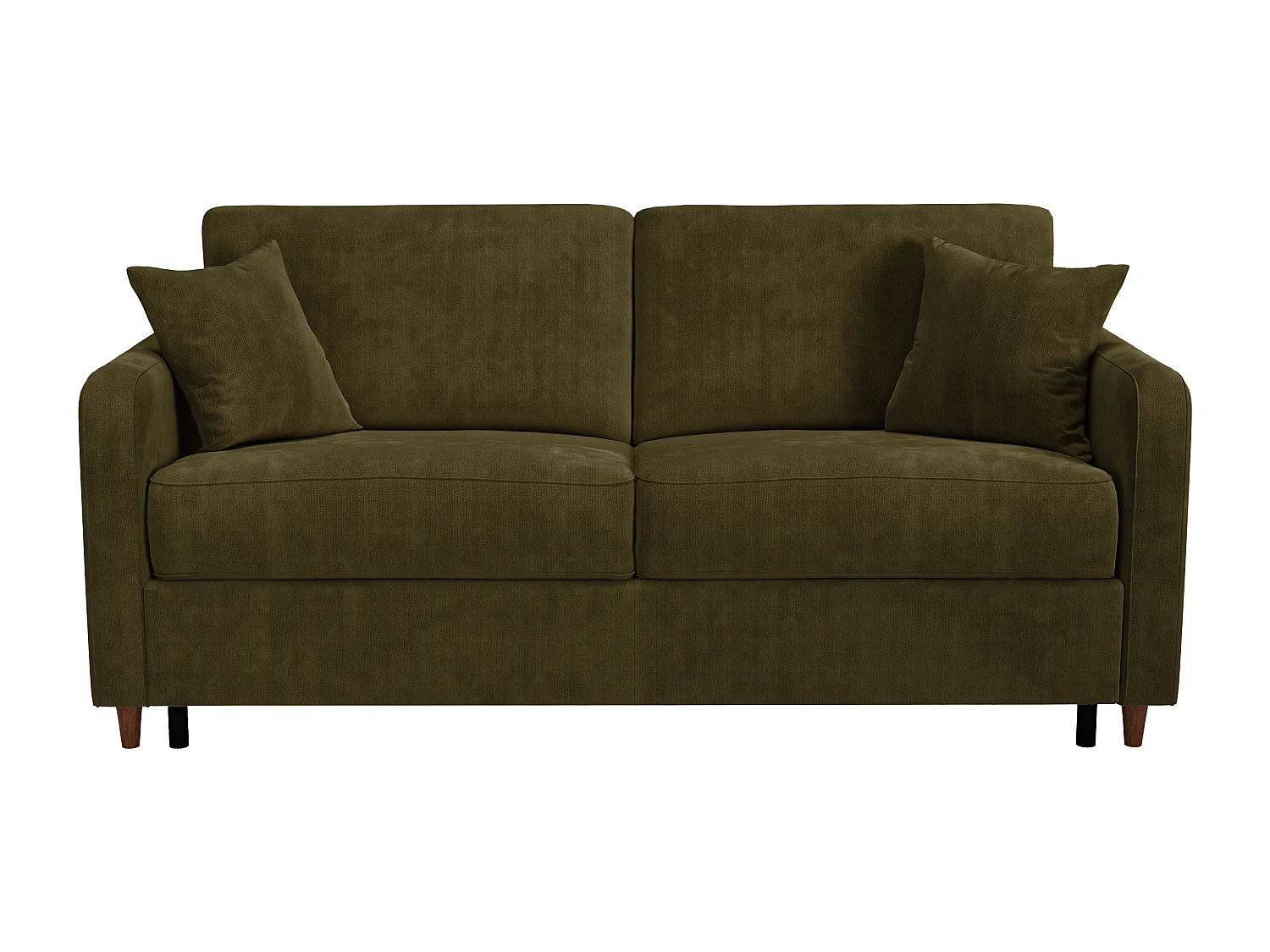 Canapé 3 places convertible express en tissu vert kaki - couchage 140 cm - matelas 14 cm - MASITIA