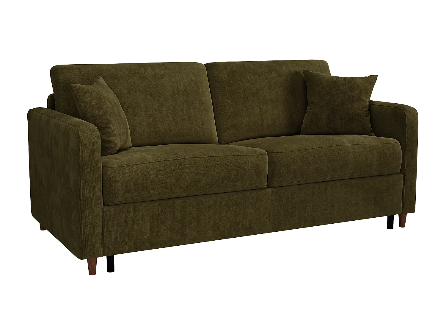 Canapé 3 places convertible express en tissu vert kaki - couchage 140 cm - matelas 14 cm - MASITIA