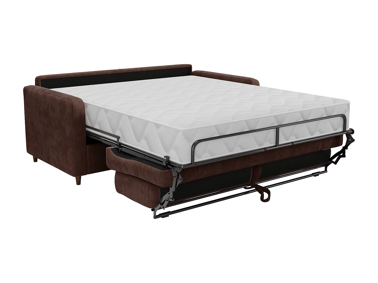 Canapé 3 places convertible express en tissu marron - couchage 140 cm - matelas 20 cm à mémoire de forme - MASITIA